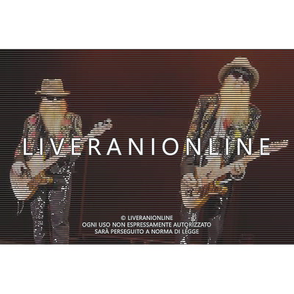 ZZ Top plays Hammersmith Apollo on 24/06/2013 at Hammersmith Apollo, London. The band consists of guitarist and lead vocalist Billy Gibbons, bassist and co-lead vocalist Dusty Hill, and drummer Frank Beard.. Picture by Julie Edwards AG ALDO LIVERANI SAS ONLY ITALY