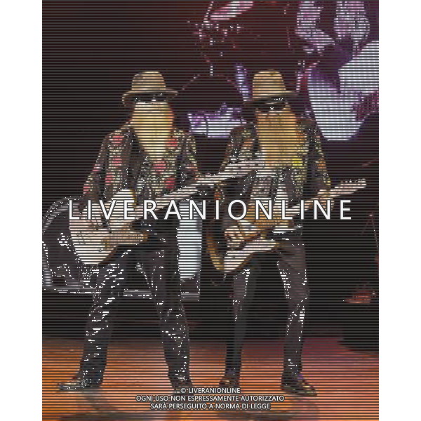 ZZ Top plays Hammersmith Apollo on 24/06/2013 at Hammersmith Apollo, London. The band consists of guitarist and lead vocalist Billy Gibbons, bassist and co-lead vocalist Dusty Hill, and drummer Frank Beard.. Picture by Julie Edwards AG ALDO LIVERANI SAS ONLY ITALY