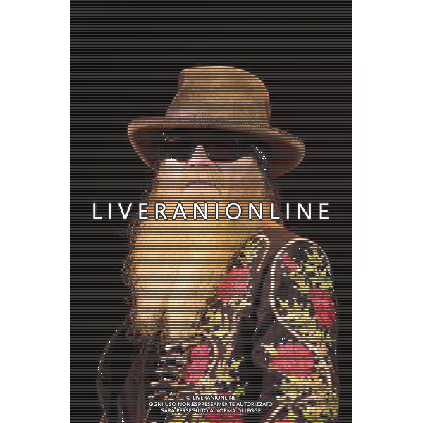 ZZ Top plays Hammersmith Apollo on 24/06/2013 at Hammersmith Apollo, London. The band consists of guitarist and lead vocalist Billy Gibbons, bassist and co-lead vocalist Dusty Hill, and drummer Frank Beard.. Picture by Julie Edwards AG ALDO LIVERANI SAS ONLY ITALY