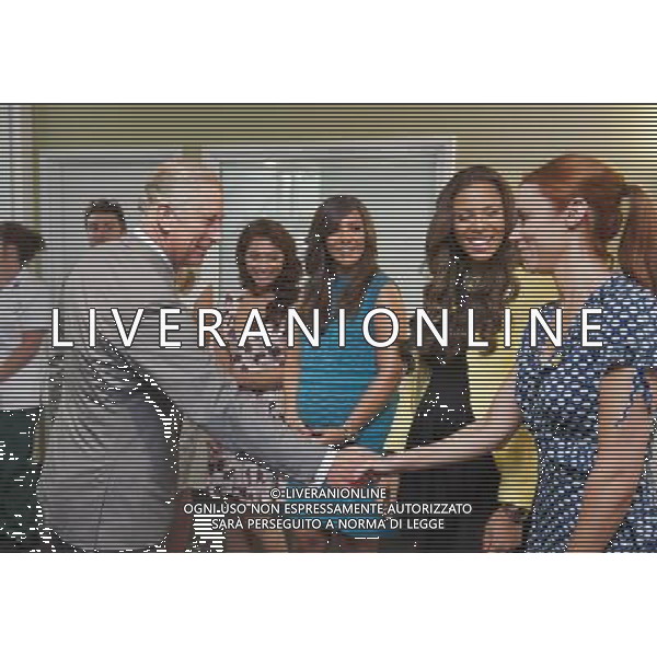  The Prince of Wales as Patron of Marie Curie Cancer Care opens the Marie Curie Hospice in Solihull, Birmingham (21 June 2013). - Pictured meeting girl group The Saturdays, (l-r) Vanessa White, Frankie Sandford, Rochelle Wiseman and Una Healy. ©photoshot/AGENZIA ALDO LIVERANI SAS - ITALY ONLY - REALI INGLESI: Il Principe Carlo d\'Inghilterra