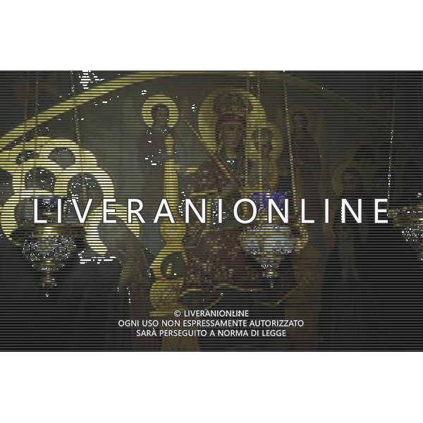 (130702) -- KIEV, July 2, 2013 () -- Photo taken on July 2, 2013 shows the mural at the Kiev-Pechersk Lavra in Kiev, Ukraine. Kiev-Pechersk Lavra is nominally divided into two parts: the Upper Lavra, where the museums, shops and churches are situated and the Lower Lavra, underground area, where mummified bodies of Orthodox Saints are conserved. The spiritual and intellectual influence of Kiev-Pechersk Lavra contributed to the spread of Orthodox thought and the Orthodox faith in the Russian world from the 17th to the 19th century. Together with Saint-Sophia Cathedral and Related Monastic Buildings, Kiev-Pechersk Lavra was included in UNESCO\'s World Heritage List in 1990. (/Alexandr Shilov)(zhf) AG ALDO LIVERANI SAS ONLY ITALY