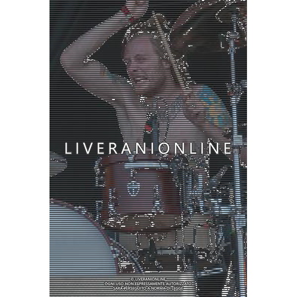 Deaf Havana - Tom Ogden - drums, percussion, backing vocals, performing live in concert at ive at Hard Rock Calling 2013 on the Main Stage, Queen Elizabeth Olympic Park, London, United Kingdom Date: 30/06/2013 ©Photoshot/AGENZIA ALDO LIVERANI SAS-ITALY ONLY - EDITORIAL USE ONLY