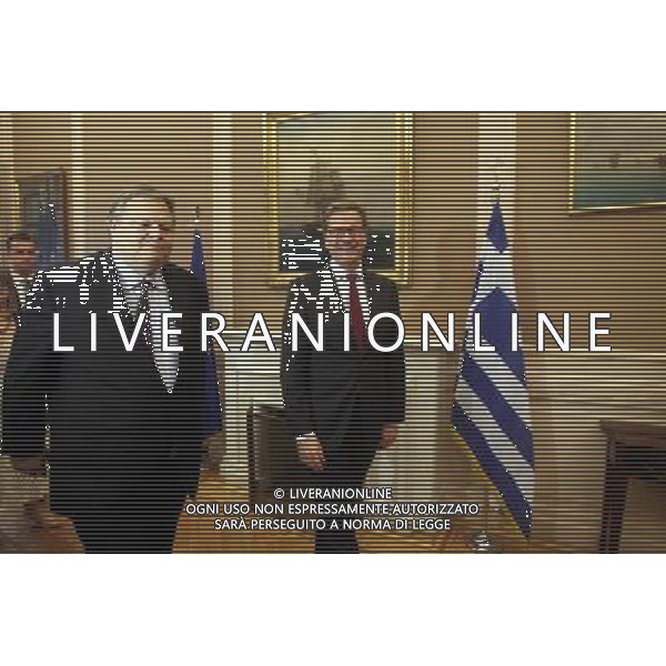 (130703) -- ATHENS, July 3, 2013 () -- Greek Foreign Minister Evangelos Venizelos (L) meets with his German counterpart Guido Westerwelle (R) in central Athens, Greece, July 3, 2013. The discussion focused on the situation in Greece after the recent government reshuffle, the progress in the implementation of reforms and Greek-German cooperation. (/Marios Lolos) ©Photoshot/AGENZIA ALDO LIVERANI SAS-ITALY ONLY - EDITORIAL USE ONLY
