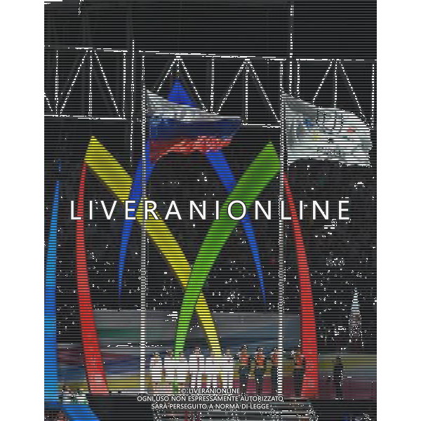 (130707) -- KAZAN, July 7, 2013 () -- The Russian national flag and the flag of International University Sports Federation are raised during the opening ceremony of the Summer Universiade in Kazan, Russia, July 6, 2013. (/Jiang Kehong) AG ALDO LIVERANI SAS ONLY ITALY