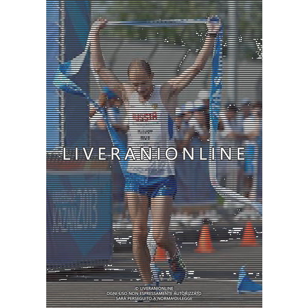 (130709) -- KAZAN, July 9, 2013 () -- Krivov Andrey of Russia celebrates after the men\'s 20km race walk competition at the 27th Summer Universiade in Kazan, Russia, July 9, 2013. Andrei Krivov won the gold medal and created the new Universiade record of the event with 1 hour 20 minutes 47 seconds. (/Jiang Kehong) ©PHOTOSHOT/AGENZIA ALDO LIVERANI SAS - ITALY ONLY - EDITORIAL USE ONLY