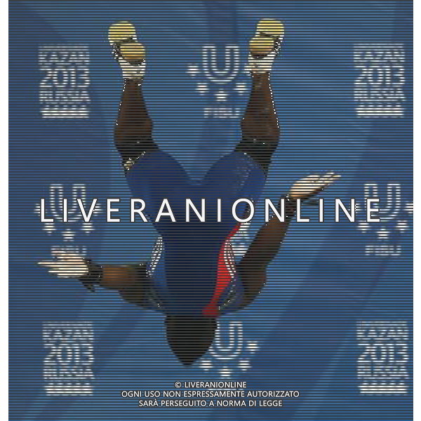 (130710) -- KAZAN, July 10, 2013 () -- Bernardin Kingue Matam of France celebrates during the men\'s 69kg weightlifting final at the 27th Summer Universiade in Kazan Russia, July 9, 2013. Matam achieved the bronze medal with 315kg in total. (/Li Ying) ©PHOTOSHOT/AGENZIA ALDO LIVERANI SAS - ITALY ONLY - EDITORIAL USE ONLY