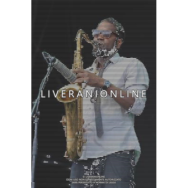 Love Supreme Jazz Festival at Glynde near Lewes, East Sussex. Soweto Kinch jazz alto saxophonist and rapper performs on the main stage. /AGENZIA ALDO LIVERANI SAS-ITALY ONLY - EDITORIAL USE ONLY