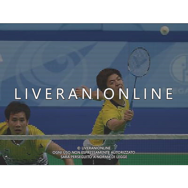 (130712) -- KAZAN, July 12, 2013 () -- Lee Yong Dae (R) and Ko Sung Hyun of South Korea compete during the men\'s doubles final match of badminton event against Ivan Sozonov and Vladimir Ivanov of Russia at the 27th Summer Universiade in Kazan, Russia, July 11, 2013. Lee Yong Dae and Ko Sung Hyun won the gold medal with 3-0. (/Kong Hui) (jyc) ©photoshot/AGENZIA ALDO LIVERANI SAS - ITALY ONLY - EDITORIAL USE ONLY