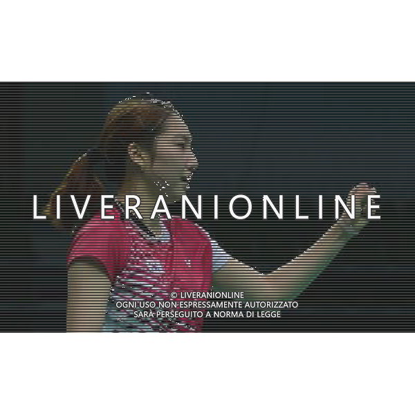 (130712) -- KAZAN, July 12, 2013 () -- Sung Ji Hyun of South Korea celebrates victory after the women\'s singles final match of badminton event against Tai Tzu-ying of Chinese Taipei at the 27th Summer Universiade in Kazan, Russia, July 11, 2013. Sung Ji Hyun won the gold medal with 2-0. (/Kong Hui) (jyc) ©photoshot/AGENZIA ALDO LIVERANI SAS - ITALY ONLY - EDITORIAL USE ONLY