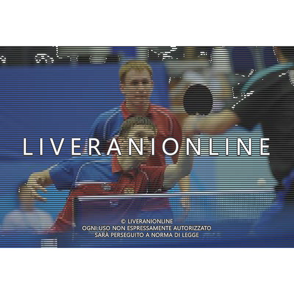 (130715) -- KAZAN, July 15, 2013 () -- Mikhail Paykov (Front) and Viacheslav Burov of Russia compete during the table tennis men\'s doubles final match against Chiang Hung Chieh and Huang Sheng Sheng of Chinese Taipei at the 27th Summer Universiade in Kazan, Russia, July 14, 2013. Mikhail Paykov and Viacheslav Burov lost 1-4. (/Jiang Kehong) (jyc) ©photoshot/AGENZIA ALDO LIVERANI SAS - ITALY ONLY - EDITORIAL USE ONLY