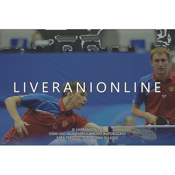 (130715) -- KAZAN, July 15, 2013 () -- Mikhail Paykov (L) and Viacheslav Burov of Russia compete during the table tennis men\'s doubles final match against Chiang Hung Chieh and Huang Sheng Sheng of Chinese Taipei at the 27th Summer Universiade in Kazan, Russia, July 14, 2013. Mikhail Paykov and Viacheslav Burov lost 1-4. (/Jiang Kehong) (jyc) ©photoshot/AGENZIA ALDO LIVERANI SAS - ITALY ONLY - EDITORIAL USE ONLY
