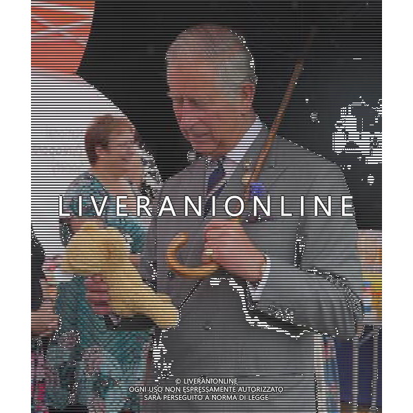 KING\'S LYNN, ENGLAND - JULY 31: Prince Charles, Prince of Wales is presented with a teddy bear for Prince George of Cambridge during a visit to the 132nd Sandringham Flower Show at Sandringham House on July 31, 2013 in King\'s Lynn, England. ©photoshot/AGENZIA ALDO LIVERANI SAS - ITALY ONLY - REALI INGLESI: Il principe Carlo d\'inghilterra con la moglie Camilla duchessa di Cornovaglia