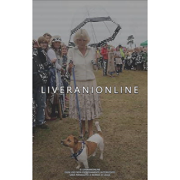 KING\'S LYNN, ENGLAND - JULY 31: Camilla, Duchess of Cornwall holds a member of the public\'s Jack Russell by the lead during a visit to the 132nd Sandringham Flower Show at Sandringham House on July 31, 2013 in King\'s Lynn, England. ©photoshot/AGENZIA ALDO LIVERANI SAS - ITALY ONLY - REALI INGLESI: Il principe Carlo d\'inghilterra con la moglie Camilla duchessa di Cornovaglia