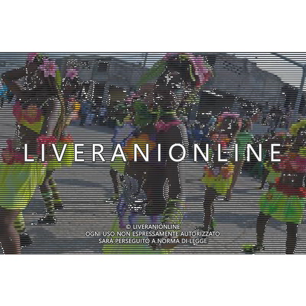 (130731) -- PORT AU PRINCE, July 31, 2013 () -- Members of a Haitian group participate in the Carnival of the Flowers of Haiti, in Port au Prince downtown, capital of Haiti, on July 31, 2013. Carnival of the Flowers of Haiti second edition, which convened thousands of people, bands, floats and costumed groups, was closed on Wednesday in the Haitian capital. (/Swoan Parker) ©photoshot/AGENZIA ALDO LIVERANI SAS - ITALY ONLY - Migliaia di persone, gruppi musicali, carri allegorici e gruppi mascherati, partecipano alla seconda edizione del Carnevale dei Fiori di Haiti - PORT AU PRINCE, 31 luglio 2013