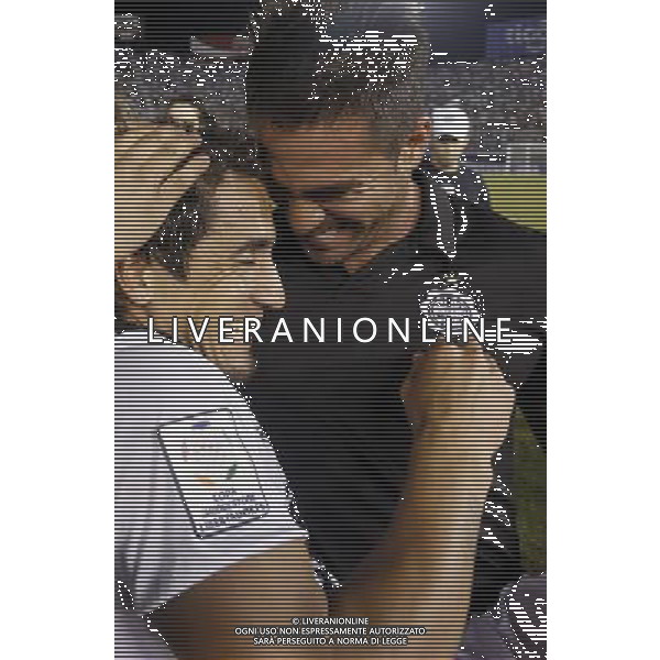 (130718) -- ASUNCION, July 18, 2013 () -- Wilson Pittoni (L) of Paraguay\'s Olimpia celebrates his goal with the Technical Assistant Ivan Almeida against Brazil\'s Atletico Mineiro during the first leg final match of Libertadores Cup, held at Defensores del Chaco Stadium, in Asuncion, capital of Paraguay, on July 17, 2013. (/Rene Gonzalez) (rh) (ah) ©photoshot/AGENZIA ALDO LIVERANI SAS - ITALY ONLY - Atletico Mineiro VS OLIMPIA partita finale Coppa Libertadores presso Stadio Mineirao, a Belo Horizonte, Minas Gerais, Brasile, il 24 luglio 2013. Atletico Mineiro vincitore del trofeo