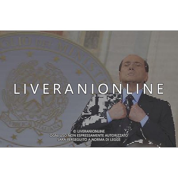 (130801) -- NEW YORK, Aug. 1, 2013 () -- File photo taken on April 26, 2011 shows the then Italian Prime Minister Silvio Berlusconi attending a press conference in Rome. The Italian Supreme Court on Thursday confirmed a jail term conviction for tax fraud while ordering a new appeal trial for ban on public office for former Prime Minister Silvio Berlusconi. () ©photoshot/AGENZIA ALDO LIVERANI SAS - ITALY ONLY - Lettura della sentenza definitiva Mediaset della Corte Suprema di Cassazione a Palazzo di Giustizia a Roma 01 agosto 2013 che ha confermato la condanna di Silvio Berlusconi