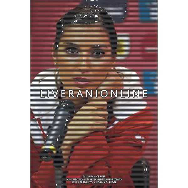 (130809) -- HONG KONG, Aug. 9, 2013 () -- Neslihan Darnel, captain of Turkey, speaks during a press conference after a match against Argentina at FIVB Volleyball World Grand Prix HK 2013 in south China\'s Hong Kong, Aug. 9, 2013. Turkey won 3-1. (/Lo Ping Fai)(xzj) ©photoshot/AGENZIA ALDO LIVERANI SAS - ITALY ONLY - Pallavolo FIVB World Grand Prix Volley 2013 a Hong Kong, Cina 9 agosto 2013