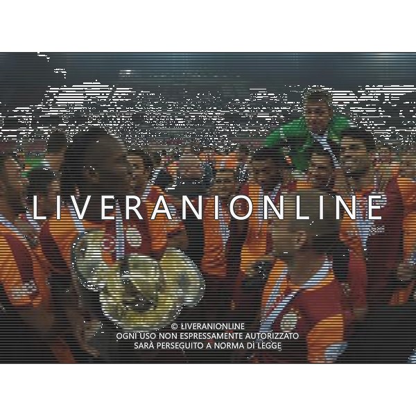 Turkish supercup match between Fenerbahce and Galatasaray at Kadir Has Stadium in Kayseri on August 11, 2013. Match Scored: Fenerbahce 0 - Galatasaray 1 Pictured: Didier Drogba and Wesley Sneijder of Galatasaray celebrate winning the Turkey supercup. TURCJA SUPER PUCHAR LIGA TURECKA PILKA NOZNA SEZON 2013/2014 FOT.SESKIM PHOTO/NEWSPIX.PL TURKEY, GERMANY, AUSTRIA AND UK OUT !!! --- Newspix.pl AG ALDO LIVERANI SAS ONLY ITALY *** Local Caption *** www.newspix.pl mail us: info@newspix.pl call us: 0048 022 23 22 222 --- Polish Picture Agency by Ringier Axel Springer Poland