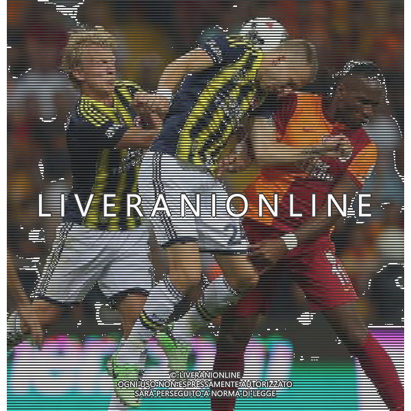 Turkish supercup match between Fenerbahce and Galatasaray at Kadir Has Stadium in Kayseri on August 11, 2013. Match Scored: Fenerbahce 0 - Galatasaray 1 Pictured: Dirk Kuyt and Michal Kadlec of Fenerbahce and Didier Drogba of Galatasaray. TURCJA SUPER PUCHAR LIGA TURECKA PILKA NOZNA SEZON 2013/2014 FOT.SESKIM PHOTO/NEWSPIX.PL TURKEY, GERMANY, AUSTRIA AND UK OUT !!! --- Newspix.pl AG ALDO LIVERANI SAS ONLY ITALY *** Local Caption *** www.newspix.pl mail us: info@newspix.pl call us: 0048 022 23 22 222 --- Polish Picture Agency by Ringier Axel Springer Poland