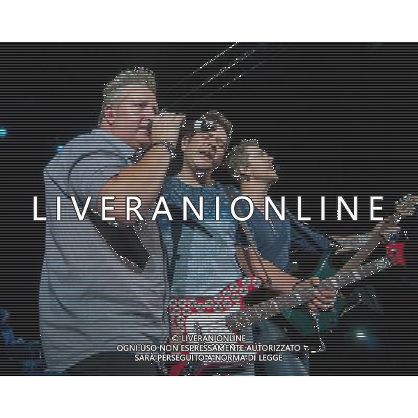 Racall Flats - Gary LeVox (lead vocals), Jay DeMarcus (bass guitar, keyboard, piano, vocals) and Joe Don Rooney (lead guitar, vocals) performing live in concert on their Live \' Loud Tour at the O2 Shepherdâ€™s Bush Empire, London, United Kingdom Date: 10/071023 AG ALDO LIVERANI SAS ONLY ITALY