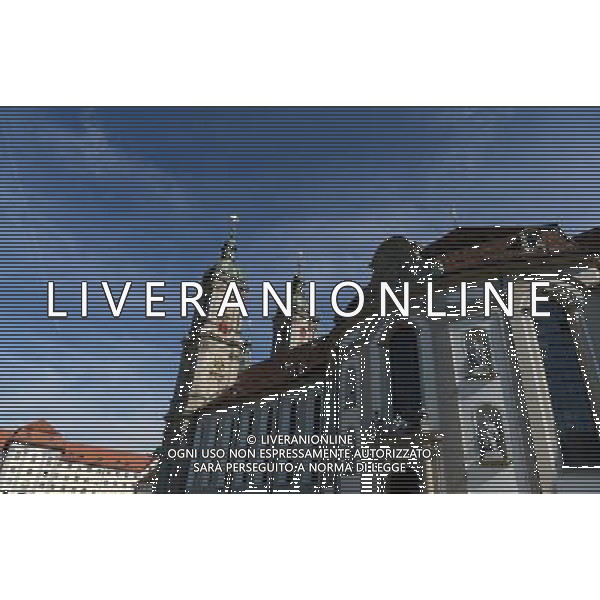 (130816) -- ST.GALLEN, Aug. 16, 2013 () -- Picture taken on Aug. 15, 2013 shows the Cathedral in the Convent of St. Gall. Located in eastern Switzerland\'s St. Gallen city, the Convent of St. Gall was one of the most important convents in Europe from the 8th century to its secularization in 1805. The Convent of St Gall, with its splendid baroque cathedral and the Abbey Library, constitutes a unique historic ensemble and was named a UNESCO World Heritage Site in 1983. Its library is one of the richest and oldest in the world and contains 170,000 works and some 2,100 original medieval handwritten manuscripts, including the earliest-known architectural plan drawn on parchment. The hall of the library and the cathedral, main features of this remarkable architectural complex, was built in Baroque style between 1758-1767, reflecting 12 centuries of continuous activity. In 612, the Irish monk Gallus erected his hermitage on this site. It was around 719 that the Aleman Otmar extended the original hermit\'s cell into an abbey, which flourished rapidly. By the 9th century, thanks to its schools and library, the Abbey of St. Gall subsequently became one of the leading cultural centers of the Western world. And then the Benedictine monastery enjoyed a second period of glory in the 17th and 18th centuries. (/Wang Siwei) ©photoshot/AGENZIA ALDO LIVERANI SAS - ITALY ONLY - Conventi, Chiese e Cattedrali nella citta\' di San Gallo in Svizzera, i piu\' importanti d\'Europa dall\'8¡ secolo per la sua secolarizzazione nel 1805 patrimonio mondiale dell\'UNESCO dal 1983