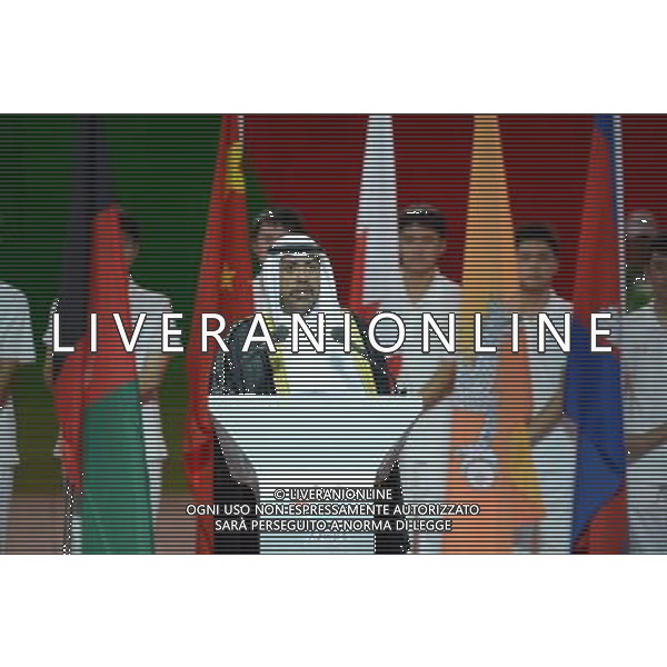 (130816) -- NANJING, Aug. 16, 2013 () -- Sheikh Ahmad Al-Fahad Al-Sabah (Front), president of Olympic Council of Asia (OCA), delivers a speech during the opening ceremony of the 2013 Asian Youth Games in Nanjing, capital of east China\'s Jiangsu Province, on Aug. 16, 2013. (/Zhao Peng) ©photoshot/AGENZIA ALDO LIVERANI SAS - ITALY ONLY - Cerimonia di apertura dei Giochi della Gioventu\' 2013 asiatici a Nanjing capitale della Cina orientale nella provincia del Jiangsu, il 16 agosto 2013.