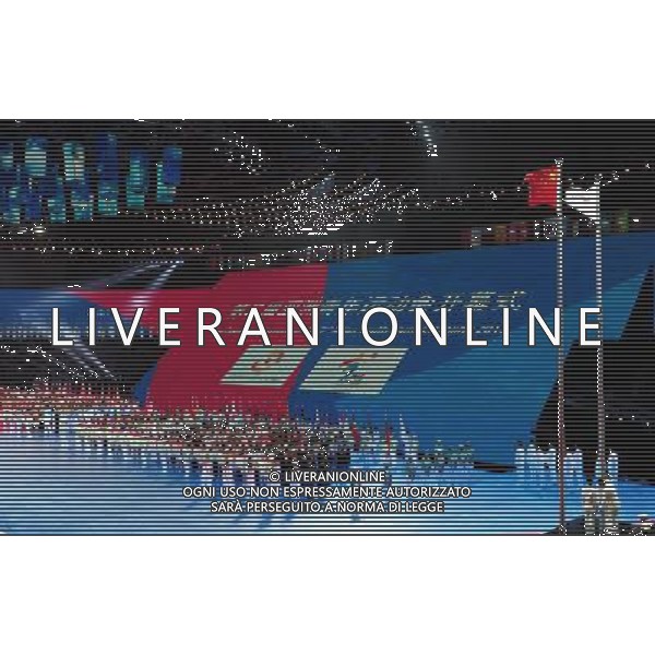 (130816) -- NANJING, Aug. 16, 2013 () -- National flag of People\'s Republic of China and the flag of OCA (Olympic Council of Asia) are seen in the gym during the opening ceremony of the 2013 Asian Youth Games in Nanjing, capital of east China\'s Jiangsu Province, on Aug. 16, 2013. (/Ding Haitao) ©photoshot/AGENZIA ALDO LIVERANI SAS - ITALY ONLY - Cerimonia di apertura dei Giochi della Gioventu\' 2013 asiatici a Nanjing capitale della Cina orientale nella provincia del Jiangsu, il 16 agosto 2013.