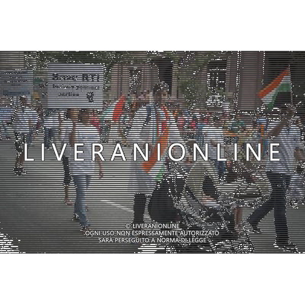 Supporters of the Lok Satta Indian political party march in the Indian Independence Day Parade on Madison Ave. on Sunday, August 18, 2013. Now in it\'s 33rd year, the parade celebrates the 66th anniversary of India\'s partition from British rule on August 15, 1947. (å Richard B. Levine) ©photoshot/AGENZIA ALDO LIVERANI SAS - ITALY ONLY - La parata dell\'orgoglio indiano-americano sulla Madison Avenue
