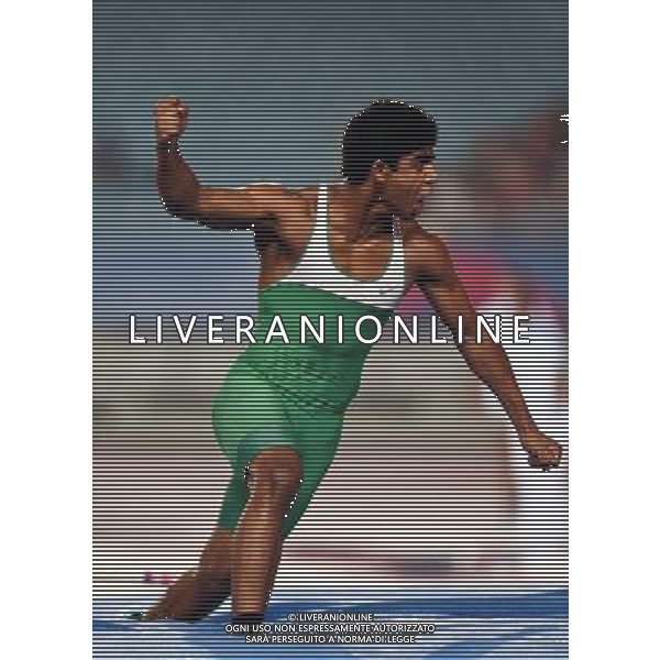 (130819)--NANJING, Aug. 19 -- Saudi Arabia\'s Al Hizam Hussain competes during the Final of Boy\'s Pole Vault at 2013 Asian Youth Games in Nanjing, capital city of east China\'s Jiangsu Province, on Aug. 19, 2013. Saudi Arabia\'s Al Hizam Hussain won gold medal with 4.70 metres.(/Yang Lei) ©photoshot/AGENZIA ALDO LIVERANI SAS - ITALY ONLY - Giochi della Gioventu\' 2013 asiatici a Nanjing capitale della Cina orientale nella provincia del Jiangsu, agosto 2013.