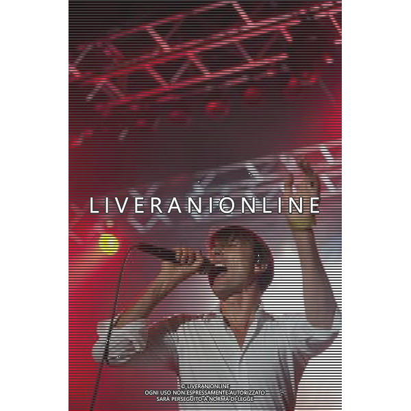Suede perform Live by the Lake in the grounds of Kenwood House. Picture shows Brett Anderson.