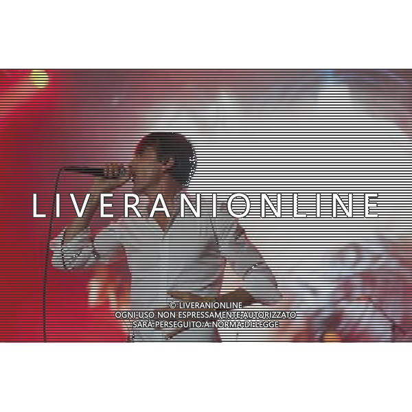 Suede perform Live by the Lake in the grounds of Kenwood House. Picture shows Brett Anderson.