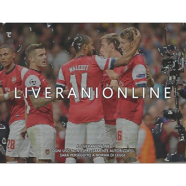  Aaron Ramsey celebrates his second goal while playing in the Champions League qualifier second leg, between Arsenal and Fenerbahce at The Emirates Stadium, London, on Tuesday August 27, 2013. ©photoshot/AGENZIA ALDO LIVERANI SAS - ITALY ONLY - Arsenal vs Fenerbahce gara ritorno Preliminari Champions League all\'Emirates Stadium di Londra, 27 Agosto, 2013.