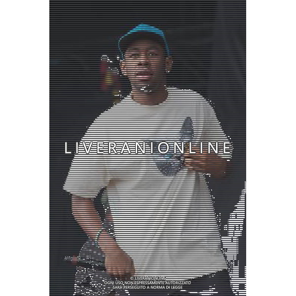 Earlwolf perform on the Main Stage at Leeds Festival, Bramham Park, Leeds, UK on 25th August 2013. Shown here Tyler, The Creator, aka Tyler Gregory Okonma ©photoshot/AGENZIA ALDO LIVERANI SAS - ITALY ONLY - EDITORIAL USE ONLY