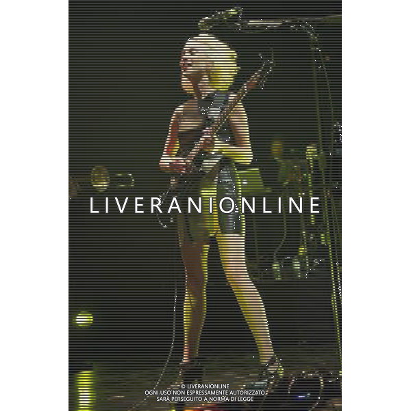 David Byrne (of Talking Heads fame) performs songs with St. Vincent (Annie Erin Clark) from their Love This Giant album at The Roundhouse, Chalk Farm/London, England, UK on 27th August 2013. Pictured: St Vincent. ©photoshot/AGENZIA ALDO LIVERANI SAS - ITALY ONLY - EDITORIAL USE ONLY