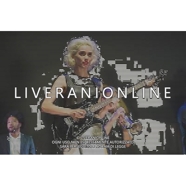 David Byrne (of Talking Heads fame) performs songs with St. Vincent (Annie Erin Clark) from their Love This Giant album at The Roundhouse, Chalk Farm/London, England, UK on 27th August 2013. Pictured: St Vincent. ©photoshot/AGENZIA ALDO LIVERANI SAS - ITALY ONLY - EDITORIAL USE ONLY