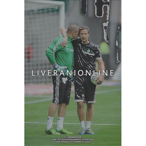 Stephane RUFFIER / Fabrice GRANGE - 29.08.2013 - Saint Etienne / Esbjerg FB - Europa League 2013 Photo : Jean Paul Thomas / Icon Sport AG ALDO LIVERANI SAS ONLY ITALY