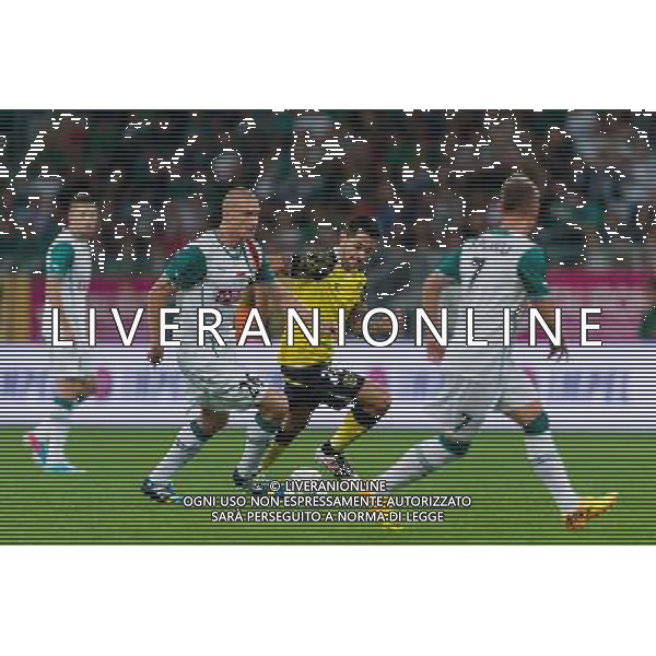 POLSKA WROCLAW 29 08 2013 STADION MIEJSKI aleja SLASKA 1 SEZON 2013 2014 UEFA LIGA EUROPY REWANZOWY MECZ CZWARTEJ RUNDY ELIMINACYJI LIGI EUROPY WKS SLASK WROCLAW v SEVILLA FC N Z PRZEMYSLAW KAZMIERCZAK slask wroclaw 26 VITOLO VICTOR MACHIN PEREZ sevilla fc 20 SEBINO PLAKU slask wroclaw 7 SEBASTIAN BOROWSKI Newspix pl POLAND WROCLAW 29 08 2013 STADIUM MUNICIPAL avenue SLASKA 1 SEASON 2013 2014 UEFA EUROPA LEAGUE SECOND LEG FOURTH QUALIFYING ROUND LEAGUE EUROPE MATCH WKS SLASK WROCLAW v SEVILLA FC --- Newspix.pl AG ALDO LIVERANI SAS ONLY ITALY *** Local Caption *** www.newspix.pl mail us: info@newspix.pl call us: 0048 022 23 22 222 --- Polish Picture Agency by Ringier Axel Springer Poland