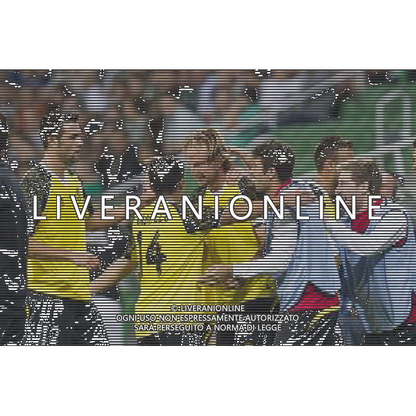 29.08.2013 WROCLAW , STADION MIEJSKI, AL. SLASKA, (POLAND WROCLAW, CITY STADIUM ) PILKA NOZNA (FOOTBALL, SOCCER), LIGA EUROPY UEFA SEZON 2013/2014 DRUGA RUNDA ELIMINACYJNA ( UEFA EUROPA LEAGUE SEASON 2013/2014 SECOND QUALIFYING ROUND FIRST LEG) MECZ (GAME MATCH) WKS SLASK WROCLAW - SEVILLA FC NZ RADOSC BRAMKA GOL IVAN RAKITIC ( C) FOTO KATARZYNA PLEWCZYNSKA/CYFRASPORT/NEWSPIX.PL --- Newspix.pl AG ALDO LIVERANI SAS ONLY ITALY *** Local Caption *** www.newspix.pl mail us: info@newspix.pl call us: 0048 022 23 22 222 --- Polish Picture Agency by Ringier Axel Springer Poland