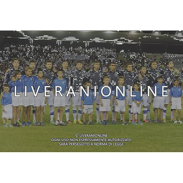 Rieti - 05/09/2013 - Stadio \'Centro d\'Italia\' - Qualificazioni Campionato Europeo Under 21 - Italia vs Belgio - nella foto: Gli azzurri schierati durante l\'inno nazionale /Ph. Fabrizio Corradetti - Ag. Aldo Liverani sas