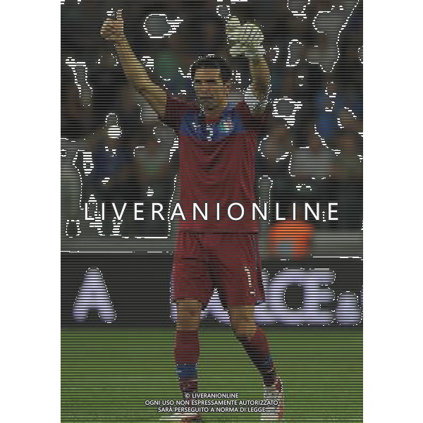 Qualificazioni ai Campionati Mondiali di Calcio Brasile FIFA 2014 Gruppo B Torino - 10.09.2013 Italia-Repubblica Ceca Nella Foto:buffon esulta a fine partita /Ph.Vitez-Ag. Aldo Liverani
