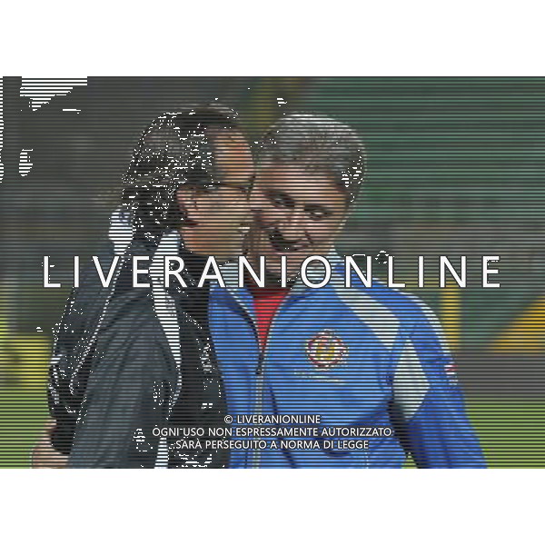 bergamo, stadio atleti azzurri d\'italia, nella foto L\'ALLENATORE DELL\' ALBINOLEFFE ARMANDO MADONNA CON ALLENATORE CREMONESE TORRENTE ,ph.moro/ALDO LIVERANI Albinoleffe vs CREMONESE campionato calcio lega pro 13 settembre 2013