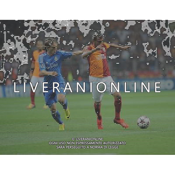 UEFA Champions League group B match between Galatasaray and Real Madrid at Turk Telekom Arena Stadium on September 17, 2013 in Istanbul,Turkey. Pictured: Luka Modric (L) of Real Madrid and Engin Baytar (R) of Galatasaray. LIGA MISTRZOW SEZON 2013/2014 PILKA NOZNA GALATASARAY vs REAL MADRYT FOT.SESKIM PHOTO/NEWSPIX.PL TURKEY, GERMANY, AUSTRIA AND UK OUT !!! --- Newspix.pl /AGENZIA ALDO LIVERANI SAS - ITALY ONLY - EDITORIAL USE ONLY *** Local Caption *** www.newspix.pl mail us: info@newspix.pl call us: 0048 022 23 22 222 --- Polish Picture Agency by Ringier Axel Springer Poland