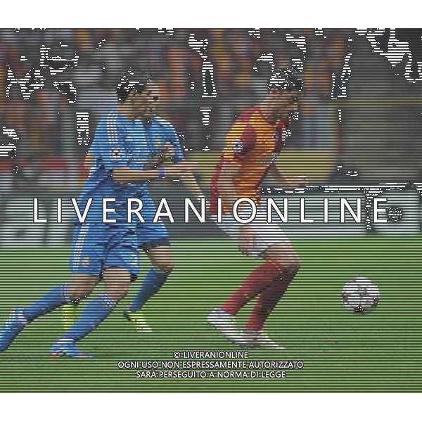 UEFA Champions League group B match between Galatasaray and Real Madrid at Turk Telekom Arena Stadium on September 17, 2013 in Istanbul,Turkey. Pictured: Angel Di Maria (L) of Real Madrid and Albert Riera of Galatasaray. LIGA MISTRZOW SEZON 2013/2014 PILKA NOZNA GALATASARAY vs REAL MADRYT FOT.SESKIM PHOTO/NEWSPIX.PL TURKEY, GERMANY, AUSTRIA AND UK OUT !!! --- Newspix.pl /AGENZIA ALDO LIVERANI SAS - ITALY ONLY - EDITORIAL USE ONLY *** Local Caption *** www.newspix.pl mail us: info@newspix.pl call us: 0048 022 23 22 222 --- Polish Picture Agency by Ringier Axel Springer Poland