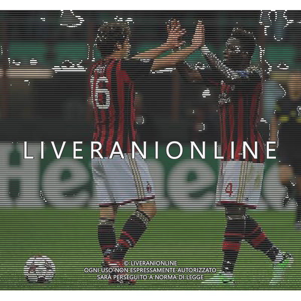 UEFA Champions League 2013/2014 Gruppo H Milano - 18.09.2013 Milan-Celtic Nella Foto:muntari esulta con poli a fine partita /Ph.Vitez-Ag. Aldo Liverani