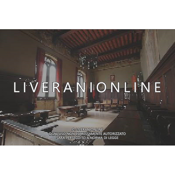 (130926) -- PIENZA (ITALY), Sept. 26, 2013 () -- The interior of the Town Hall is seen in Pienza, Italy, Sept. 25, 2013. It was in this Tuscan town that Renaissance town-planning concepts were first put into practice after Pope Pius II decided, in 1459, to transform the look of his birthplace. He chose the architect Bernardo Rossellino, who applied the principles of his mentor, Leon Battista Alberti. This new vision of urban space was realized in the superb square known as Piazza Pio II and the buildings around it: the Piccolomini Palace, the Borgia Palace and the cathedral with its pure Renaissance exterior and an interior in the late Gothic style of south German churches. The UNESCO Commitee inscribed the historic enter of the city of Pienza as a world heritage site in 1996. (/Du Juanjuan) (jl) ©photoshot/AGENZIA ALDO LIVERANI SAS - ITALY ONLY - EDITORIAL USE ONLY - VEDUTE DEL CENTRO STORICO DELLA CITTA\' DI PIENZA IN PROVINCIA DI SIENA IN TOSCANA iscritta dal Comitato UNESCO come sito del patrimonio mondiale nel 1996