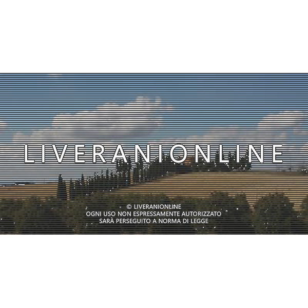 (130926) -- BUNOCONVENTO (ITALY), Sept. 26, 2013 () -- Photo taken on Sept. 25, 2013 shows the view of the Val d\'Orcia near Buonconvento, Italy. The landscape of Val d\'Orcia is part of the agricultural hinterland of Siena, redrawn and developed when it was integrated in the territory of the city-state in the 14th and 15th centuries to reflect an idealized model of good governance and to create an aesthetically pleasing picture. The landscape\'s distinctive aesthetics, flat chalk plains out of which rise almost conical hills with fortified settlements on top, inspired many artists. Their images have come to exemplify the beauty of well-managed Renaissance agricultural landscapes. The inscription covers: an agrarian and pastoral landscape reflecting innovative land-management systems; towns and villages; farmhouses; and the Roman Via Francigena and its associated abbeys, inns, shrines, bridges, etc. The UNESCO Commitee inscribed the Val d\'Orcia as a world heritage site in 2004. (/Du Juanjuan) (jl) ©photoshot/AGENZIA ALDO LIVERANI SAS - ITALY ONLY - EDITORIAL USE ONLY - Vedute della Val d\'Orcia, nei pressi di Buonconvento, nella provincia di Siena in Italia iscritta dal Comitato UNESCO, come un sito del patrimonio mondiale nel 2004.