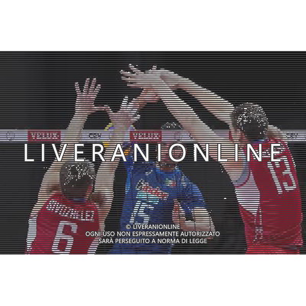 29.09.2013 - Kopenhaga , Dania , Parken Arena Copenhagen , siatkowka , Mistrzostwa Europy w pilke siatkowa , Rosja (czerwone) - Wlochy (niebieskie) , 2013 CEV VELUX Volleyball European Championship , Russia - Italy N/Z Evgeny Sivozhelez , Emanuele Birarelli , Dmitriy Muserskiy Fot. Marek Prucnal / MPAimages.com / EDYTOR.net / NEWSPIX.PL --- Newspix.pl /AGENZIA ALDO LIVERANI SAS - ITALY ONLY - Russia - Italia Finale Pallavolo Campionato Europeo Volley a Copenhagen 29.09.2013 *** Local Caption *** www.newspix.pl mail us: info@newspix.pl call us: 0048 022 23 22 222 --- Polish Picture Agency by Ringier Axel Springer Poland