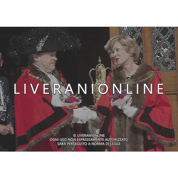 Former Lord Mayor Alderman Roger Gifford and Alderman Fiona Woolf newly elected new Lord Mayor of London, only the 2nd woman Lord Mayor in 800 years. ©PHOTOSHOT/AGENZIA ALDO LIVERANI SAS - ITALY ONLY - EDITORIAL USE ONLY