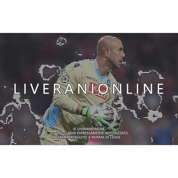 Napoli\'s Pepe Reina in action Photo by Kieran Galvin/CameraSport Football - UEFA Champions League Group F - Arsenal v Napoli - Tuesday 1st October 2013 - The Emirates Stadium - London Œ© CameraSport - 43 Linden Ave. Countesthorpe. Leicester. England. LE8 5PG - Tel: +44 (0) 116 277 4147 - admin@camerasport.com - www.camerasport.com AG ALDO LIVERANI SAS ONLY ITALY