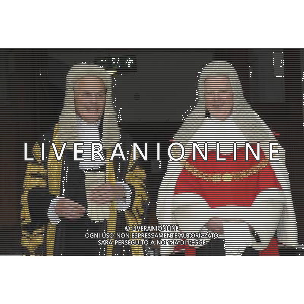 Sir Roger John Laugharne Thomas is sworn in as the new Lord Chief Justice of England and Wales at the Royal Courts of Justice, London, United Kingdom Pictured with him is Lord Dyson, Master of the Rolls (l) ©photoshot/AGENZIA ALDO LIVERANI SAS - ITALY ONLY - EDITORIAL USE ONLY
